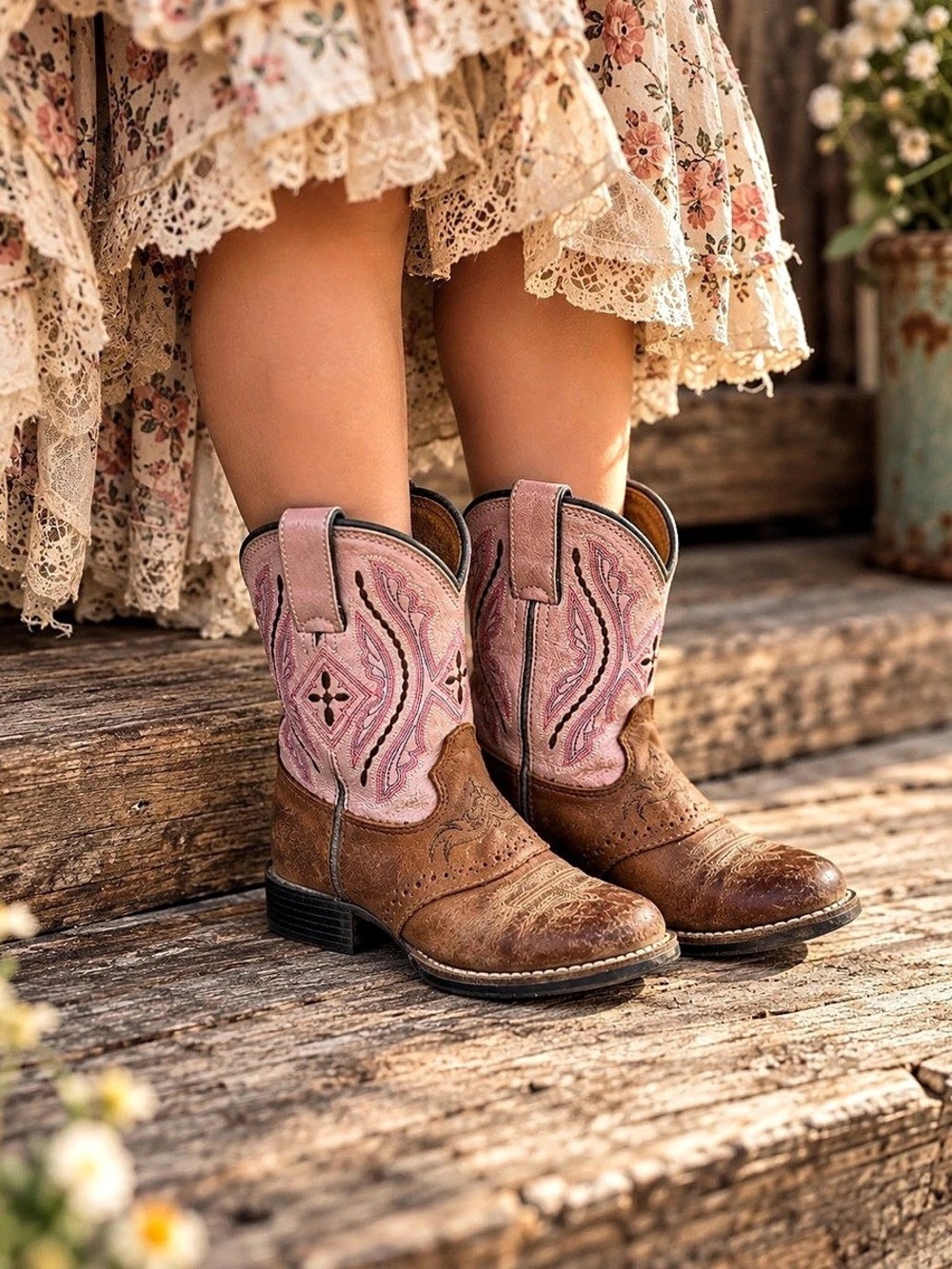 Justin Girls Pink Western Cowboy Boots Size 11 Cowgirl Boots